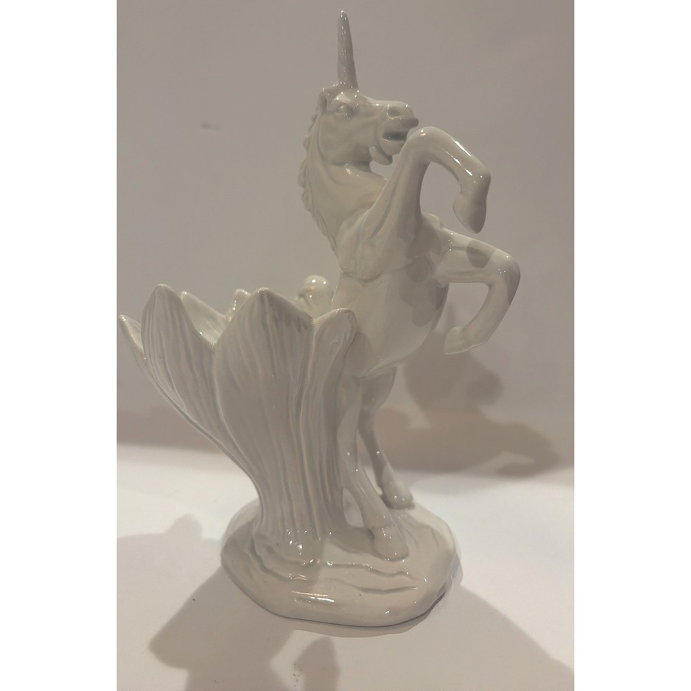 Vintage Quon-Quon White Ceramic Unicorn Candlestick Holder 1980's  7.25"H